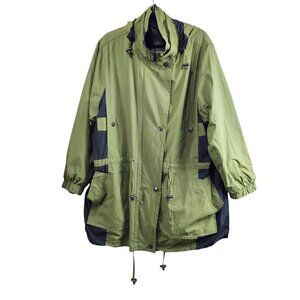 Woman Within Colorblocked Taslon Anorak Rain Coat Olive Hooded Detach Jacket